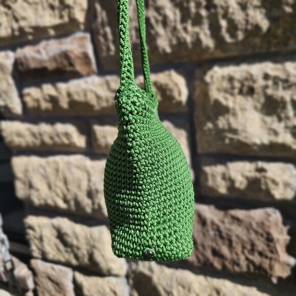 The Sak Green Knit Crochet Small Square Shoulder Bag Purse 90s Y2K Boho - Picture 4 of 8